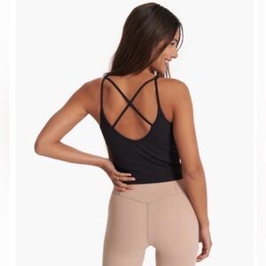 Vuori Black Ribbed Double Strap Crop Tank Top